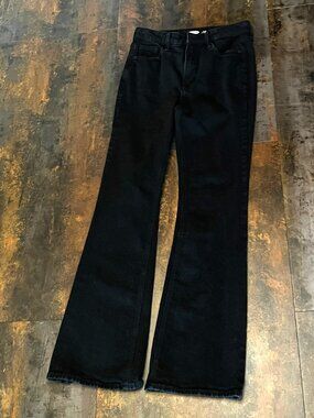 Old Navy Black Flare Extra High Rise Button Zipper Jeans with 4 Pockets, Size 4
